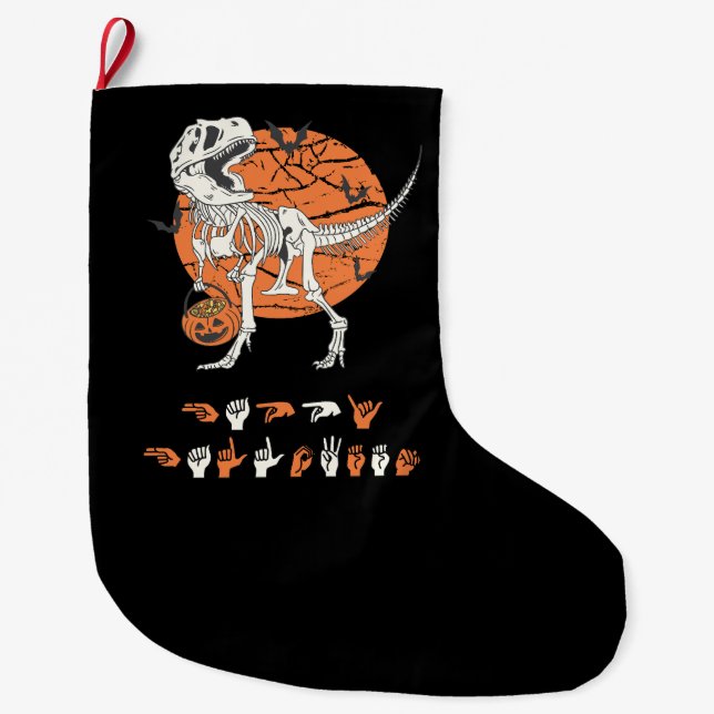 ASL Happy Halloween III - Cute Spooky Season Large Christmas Stocking (Front)
