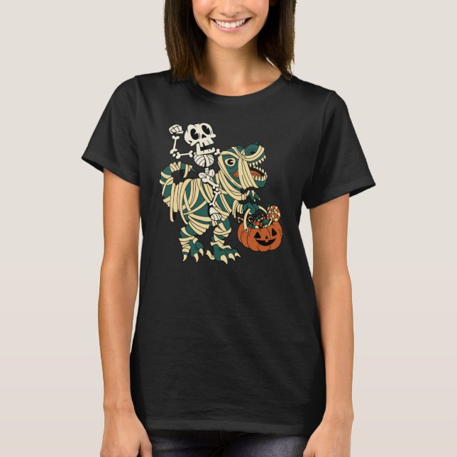 ASL Happy Halloween Party Skeletons T-Rex Fun Wome T-Shirt (Front)