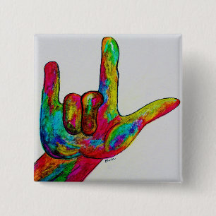 ASL I LOVE YOU 15 CM SQUARE BADGE