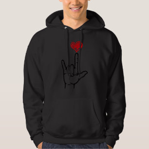 ASL I Love You Hand Heart Sign Language Hoodie