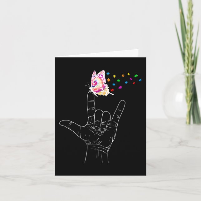 ASL I Love You Hand Sign Language Butterfly Autism Card (Front)