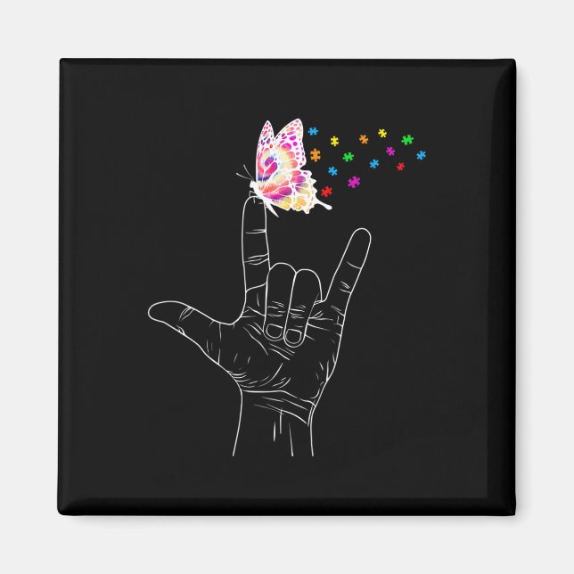 ASL I Love You Hand Sign Language Butterfly Autism Magnet (Front)