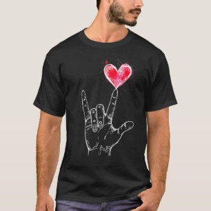 ASL I Love You Hand Sign Language Heart Valentine' T-Shirt