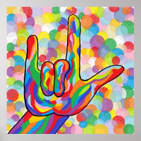 ASL I Love You on a Bubble Background
