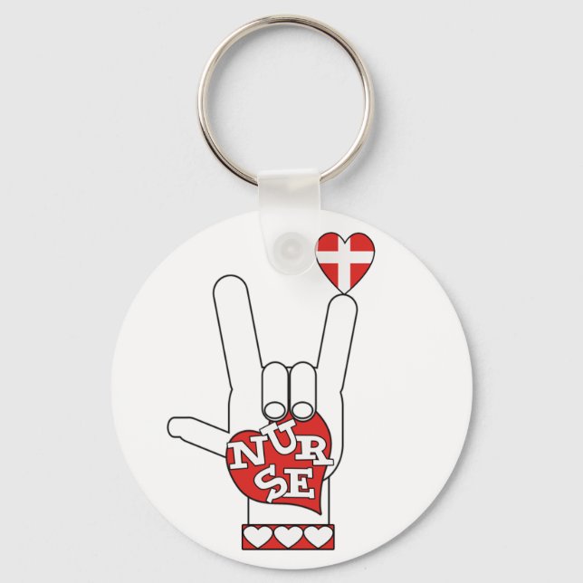 ASL I Love YOU Sign Language - HAND HEART NURSE Key Ring (Front)