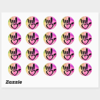ASL I Love You Sign With Heart Classic Round Sticker