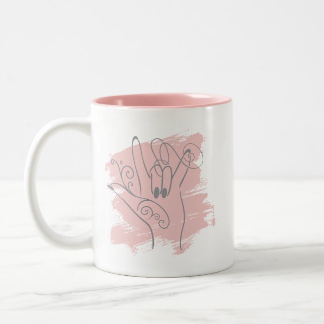 ASL Illustrated Mug - Pink Personalised (Left)