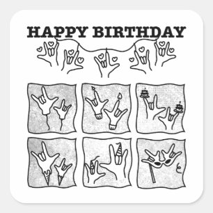 ASL ILY Obsession - Happy Birthday! Square Sticker