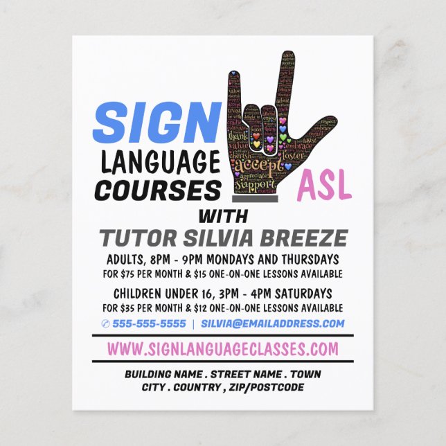 ASL, Love Gesture, Sign Language Course Advert Flyer (Front)