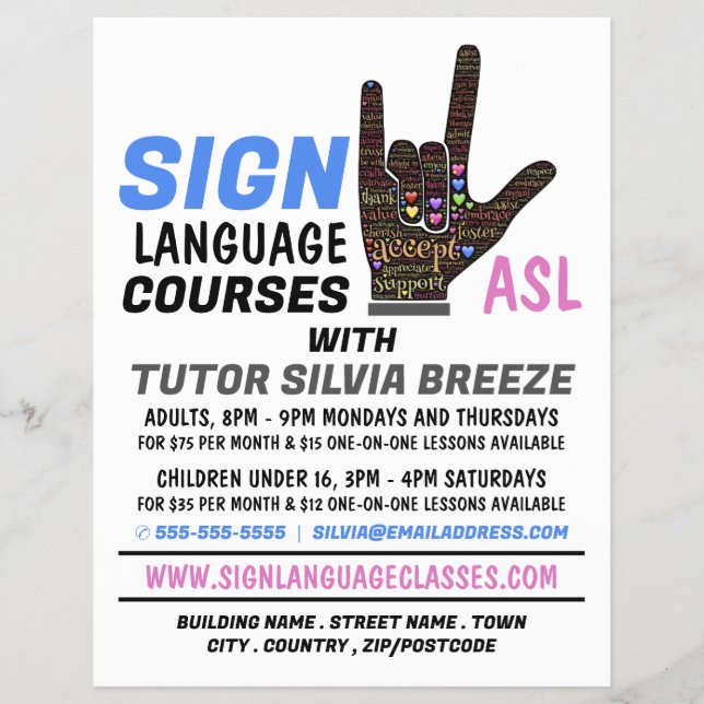 ASL, Love Gesture, Sign Language Course Advert Flyer (Front)