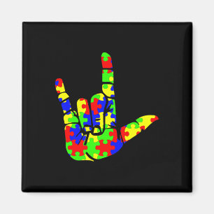 ASL Love Hand Sign Language Puzzle Autism Awarenes Magnet