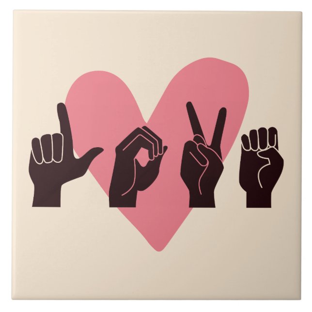 ASL Love IV - Valentine's Day Ceramic Tile (Front)