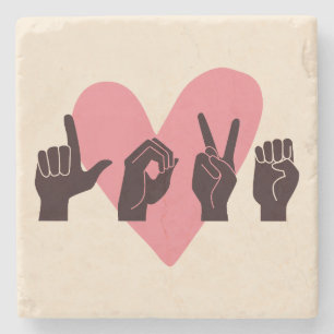 ASL Love IV - Valentine's Day Stone Coaster