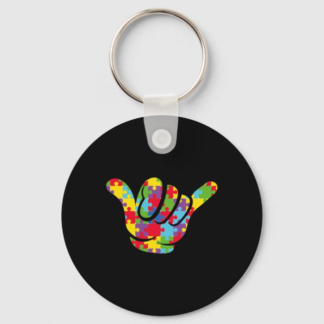 ASL Love Puzzle Hand Sign Language Autism Awarenes Key Ring (Front)