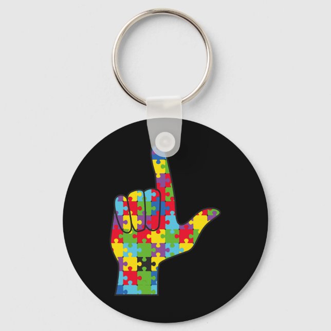 ASL Love Sign Autism Awareness Support  Key Ring (Front)