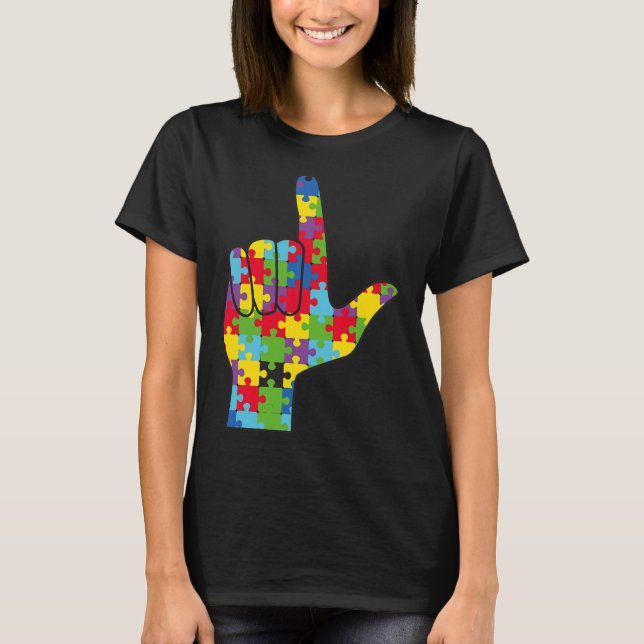 ASL Love Sign Autism Awareness Support  T-Shirt (Front)