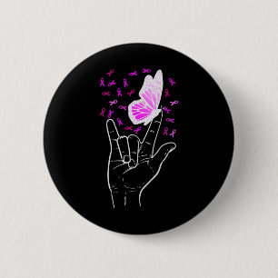 Asl Love Sign Butterfly Breast Cancer Awareness Pi 6 Cm Round Badge