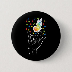 Asl Love Sign Butterfly Puzzle Autism Awareness Sp 6 Cm Round Badge