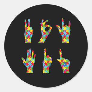 Asl Love Sign Language Autism Awareness Classic Round Sticker