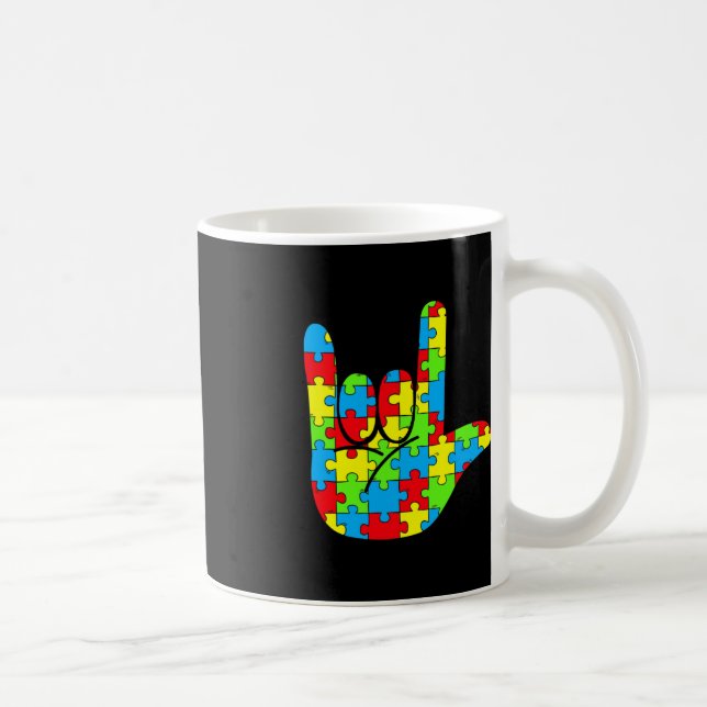 ASL Love Sign Language Autism Awareness  Coffee Mug (Right)
