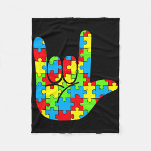 Asl Love Sign Language Autism Awareness Fleece Blanket