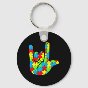 Asl Love Sign Language Autism Awareness Key Ring