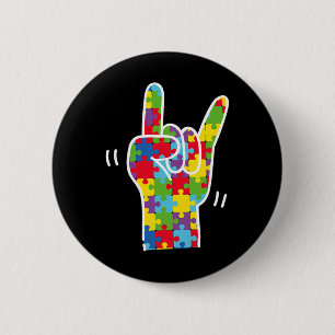 Asl Love Sign Language Autism Awareness Month Asl  6 Cm Round Badge