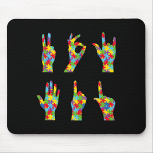 Asl Love Sign Language Autism Awareness  Mouse Pad
