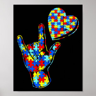Asl Love Sign Language Autism Awareness Puzzle Kin