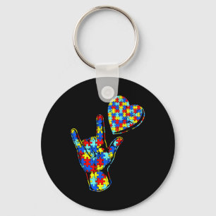 ASL Love Sign Language Autism Awareness Puzzle Kin Key Ring