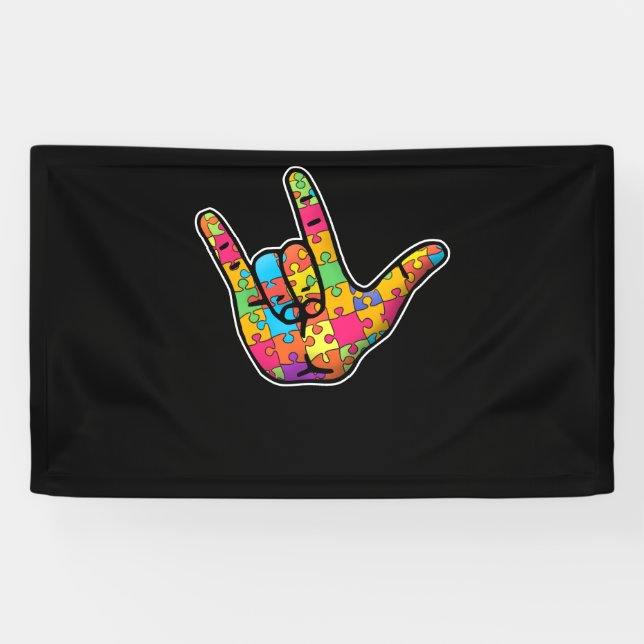 ASL Love Sign Language Autism Awareness Support (Horizontal)