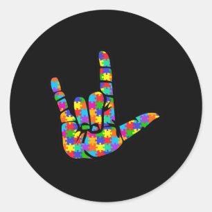 ASL Love Sign Language Autism Awareness Support 3 Classic Round Sticker