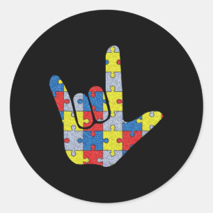 Asl Love Sign Language Autism Awareness Support 4 Classic Round Sticker