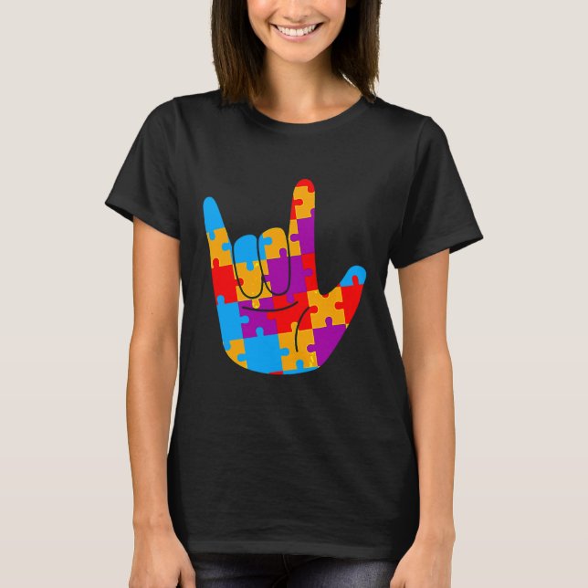 Asl Love Sign Language Autism Awareness Support Cu T-Shirt (Front)