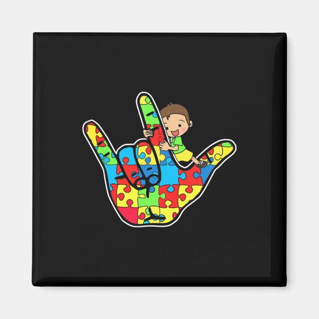 ASL Love Sign Language Autism Awareness Support  Magnet (Front)