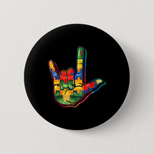 Asl Love Sign Language Autism Awareness Support Pu 6 Cm Round Badge