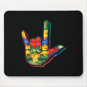 ASL Love Sign Language Autism Awareness Support Pu Mouse Pad