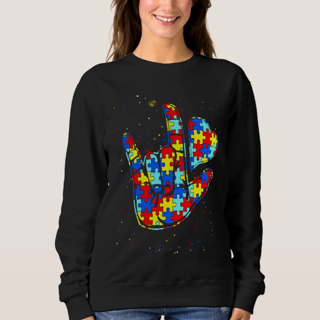 ASL Love Sign Language Autism  Awareness Support   Sweatshirt (Front)