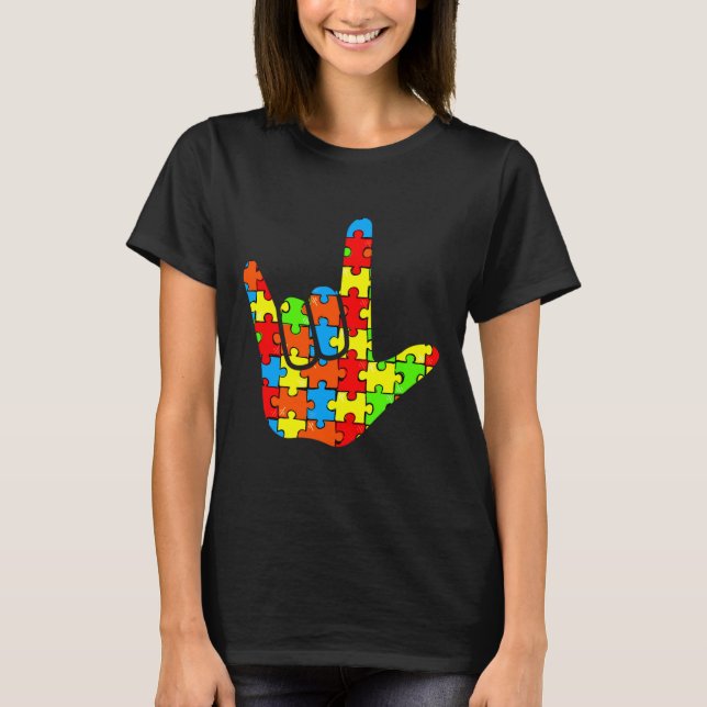Asl Love Sign Language Autism Awareness Support T-Shirt (Front)