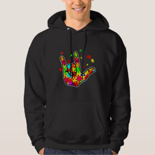 Asl Love Sign Language Autism Funny Awareness Supp Hoodie