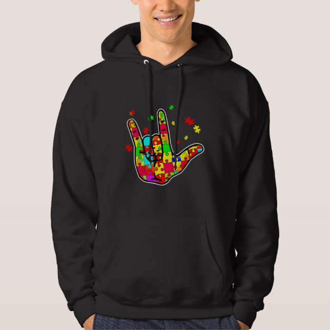 Asl Love Sign Language Autism Funny Awareness Supp Hoodie (Front)