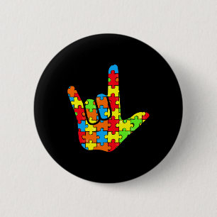ASL Love Sign Language Autism Gift Awareness Suppo 6 Cm Round Badge