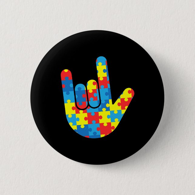 Asl Love Sign Language Autism Gift Awareness Suppo 6 Cm Round Badge (Front)