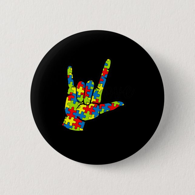 ASL Love Sign Language Autism Gift Awareness Suppo 6 Cm Round Badge (Front)