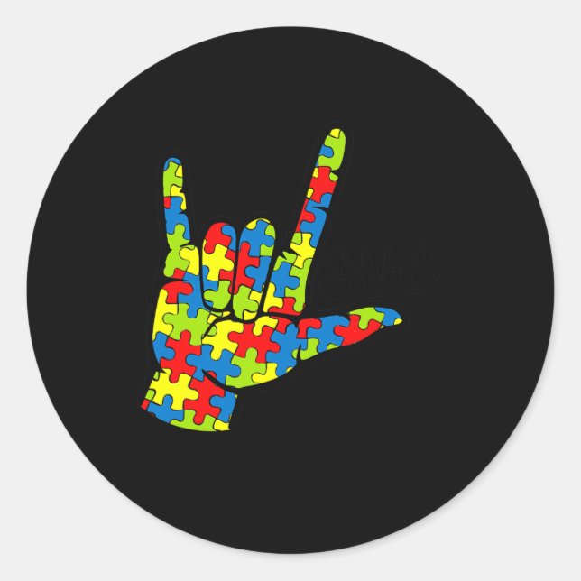 ASL Love Sign Language Autism Gift Awareness Suppo Classic Round Sticker (Front)