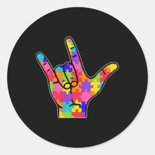 Asl Love Sign Language Autism Gift Awareness Suppo Classic Round Sticker