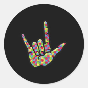 ASL Love Sign Language Autism Gift Awareness Suppo Classic Round Sticker