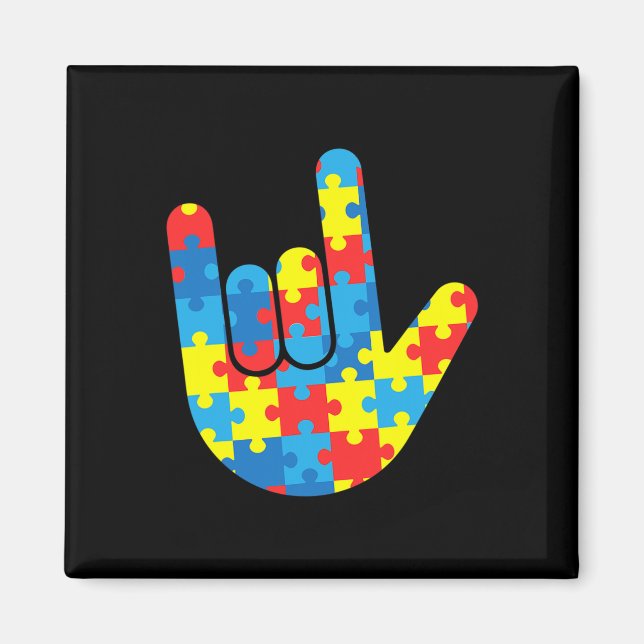 ASL Love Sign Language Autism Gift Awareness Suppo Magnet (Front)