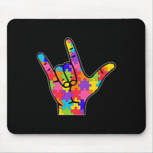 ASL Love Sign Language Autism Gift Awareness Suppo Mouse Pad