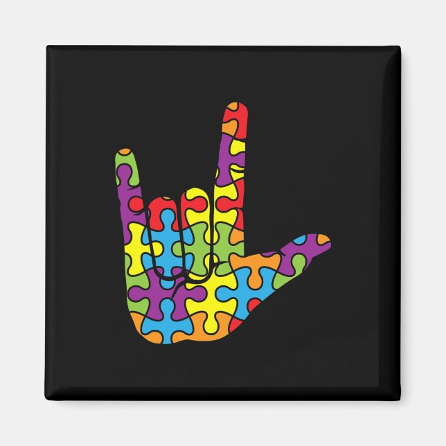 ASL Love Sign Language - Autistic Puzzle Autism Aw Magnet (Front)